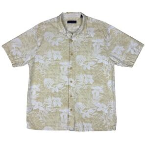 Reyn Spooner Button Up Shirt Mens L Yellow Tropical Floral Resort Coastal Beach